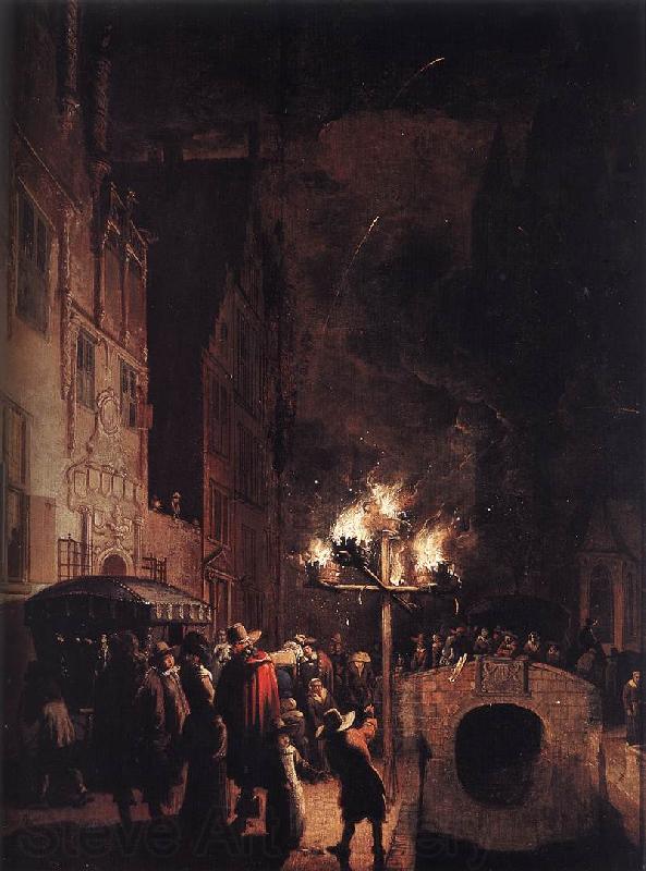 POEL, Egbert van der Celebration by Torchlight on the Oude Delft af